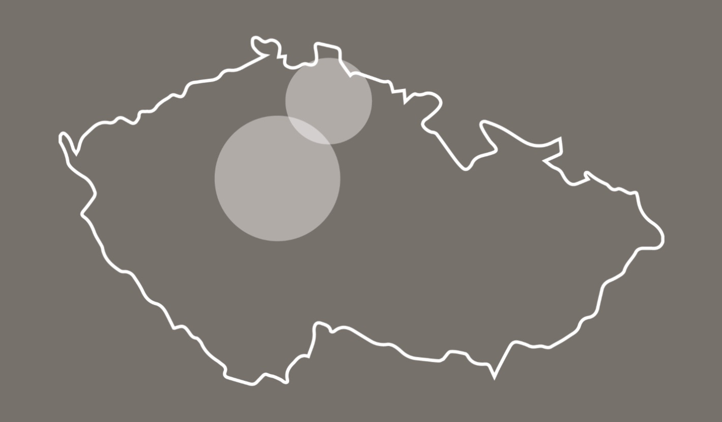 Mapa působnosti ARED — Liberecký kraj, Praha a okolí